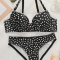 Sajiero Hearts Printed Padded Bra and Panty Set - My Store