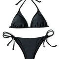 Sajiero Heat Black Padded String Ribbed Bikini - My Store