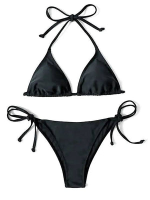 Sajiero Heat Black Padded String Ribbed Bikini
