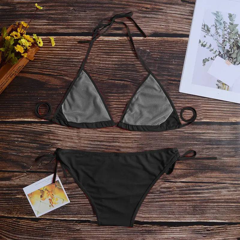 Sajiero Heat Black Padded String Ribbed Bikini - My Store