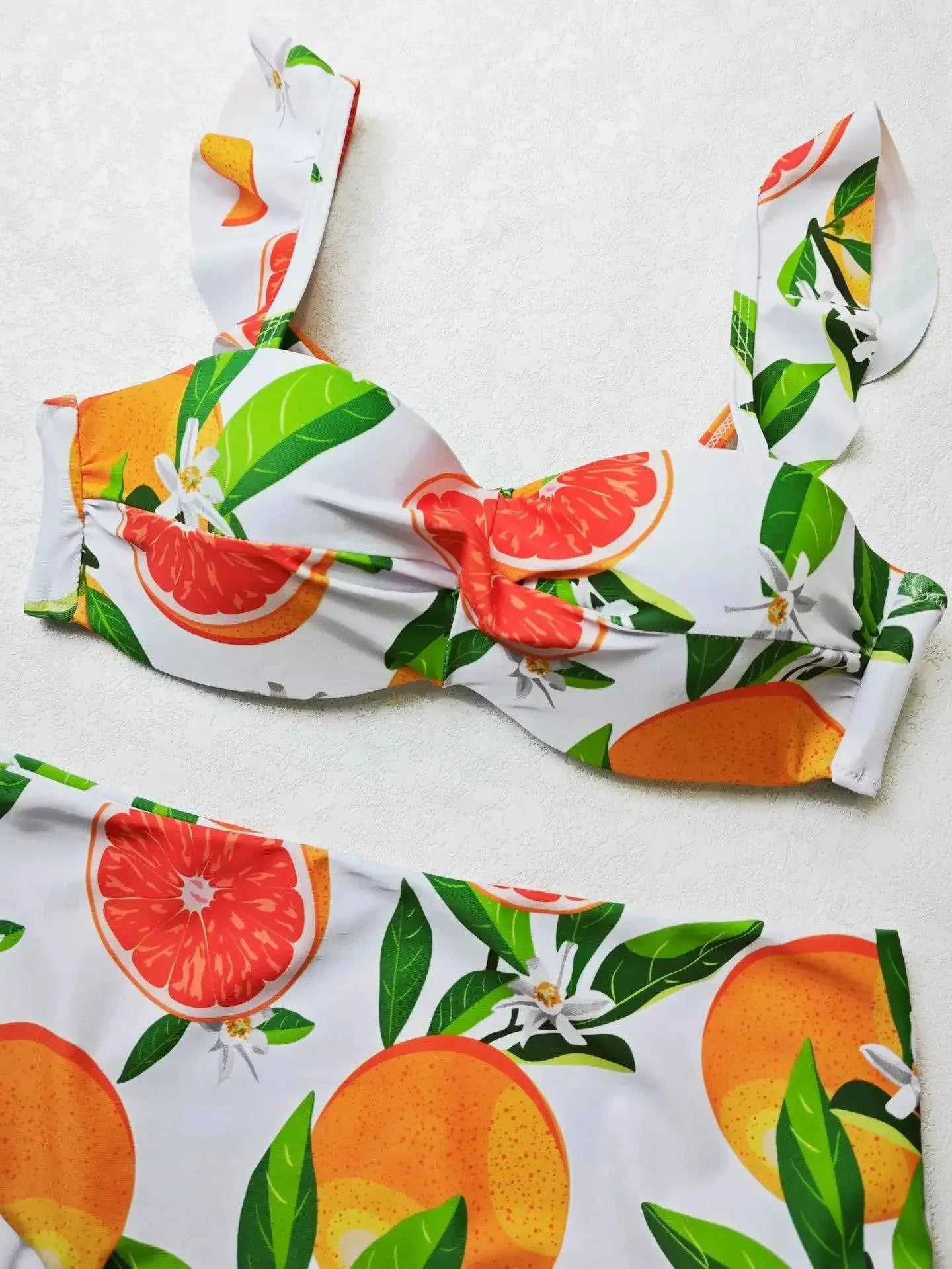 Sajiero Leaf Fruit Print Pushup Bikini Set White - My Store