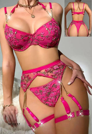 Sajiero Luxury Floral Embroidered Sexy Garter Belt Set - My Store