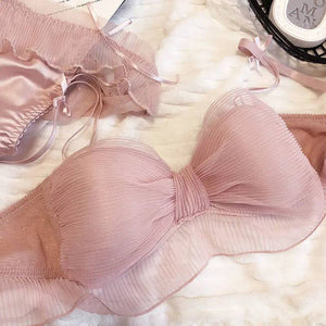 Sajiero Melody Bow Padded Bra and Panty Set - My Store