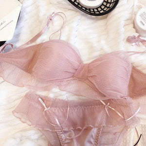 Sajiero Melody Bow Padded Bra and Panty Set - My Store