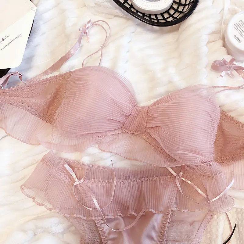 Sajiero Melody Bow Padded Bra and Panty Set - My Store