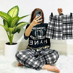 Sajiero Noise Cotton 3 Piece Printed Pajama Suit Grey - My Store