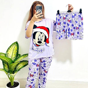 Sajiero Noise Cotton 3 Piece Printed Pajama Suit Micky - My Store