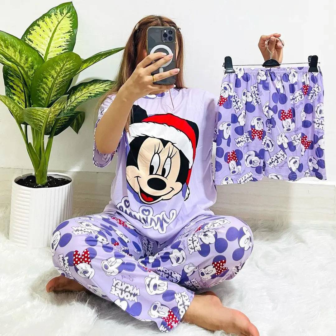 Sajiero Noise Cotton 3 Piece Printed Pajama Suit Micky - My Store