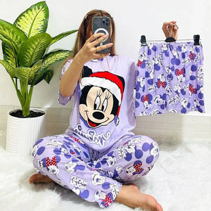 Sajiero Noise Cotton 3 Piece Printed Pajama Suit Micky - My Store