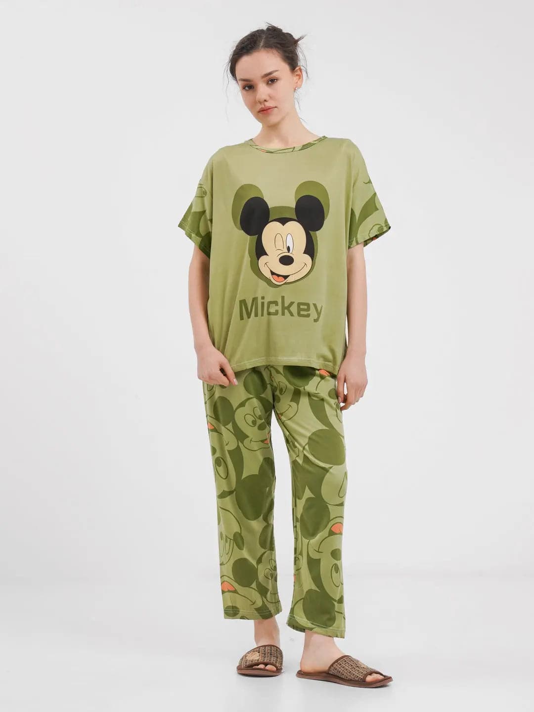 Sajiero Noise Cotton 3 Piece Printed Pajama Suit Olive Green - My Store