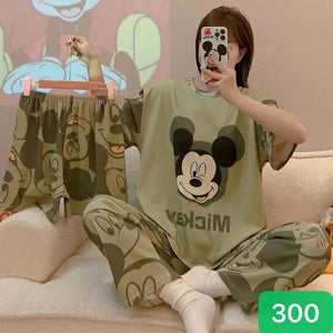 Sajiero Noise Cotton 3 Piece Printed Pajama Suit Olive Green - My Store