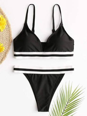 Sajiero Retro Padded Bra and Panty Set Black - My Store