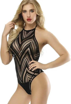 Sajiero Round Neck Half-Body Fishnet Black Women's Stockings - My Store