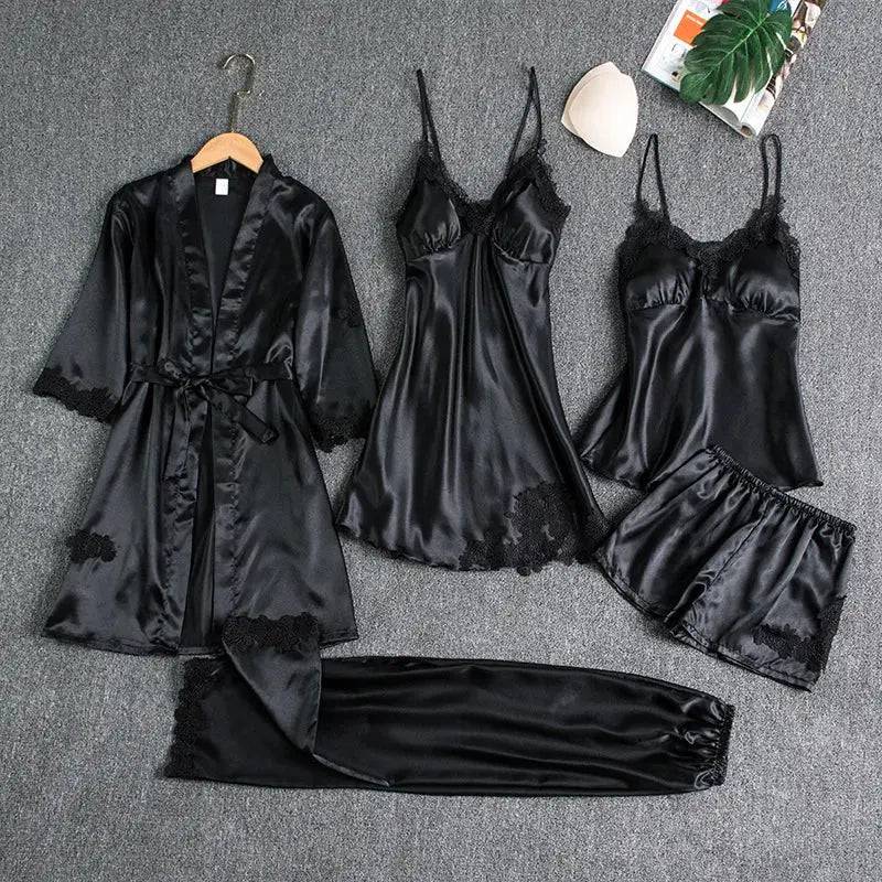 Sajiero Royal Bridal Silk 5pcs Nightgown set - My Store