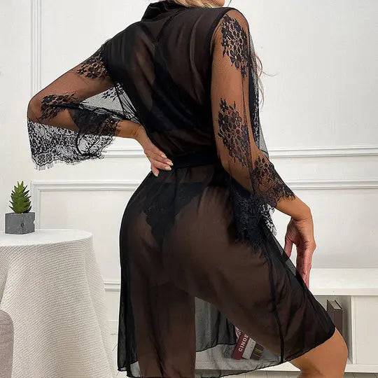 Sajiero Sexy Black Women Embroidered Nightgown Set - My Store