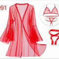 Sajiero Spark Dots 3pcs Transparent Hot Red Nightgown - My Store