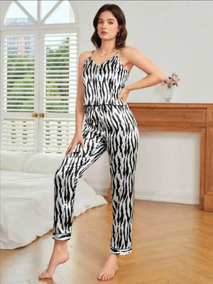 Sajiero Spice Ceder Strap Jumpsuit Printed Pattern Black - My Store