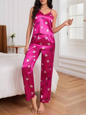 Sajiero Spice Ceder Strap Jumpsuit Printed Pink Hearst - My Store