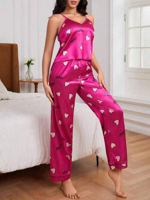 Sajiero Spice Ceder Strap Jumpsuit Printed Pink Hearst - My Store