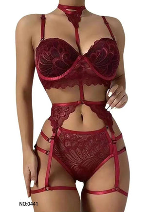 Sajiero Super Embroidered Exotic Garter Belt Set - My Store