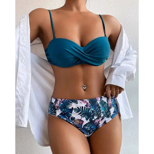 Sajiero Tropical Print Push Up Bikini Set - My Store