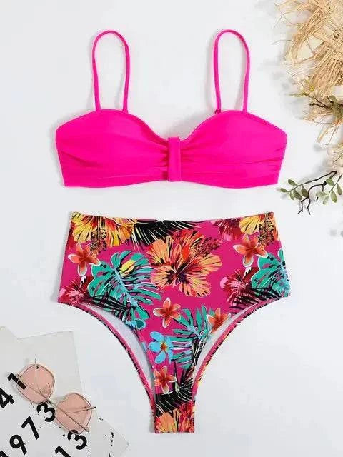 Sajiero Tropical Print Push Up Bikini Set - My Store
