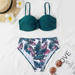Sajiero Tropical Print Push Up Bikini Set - My Store