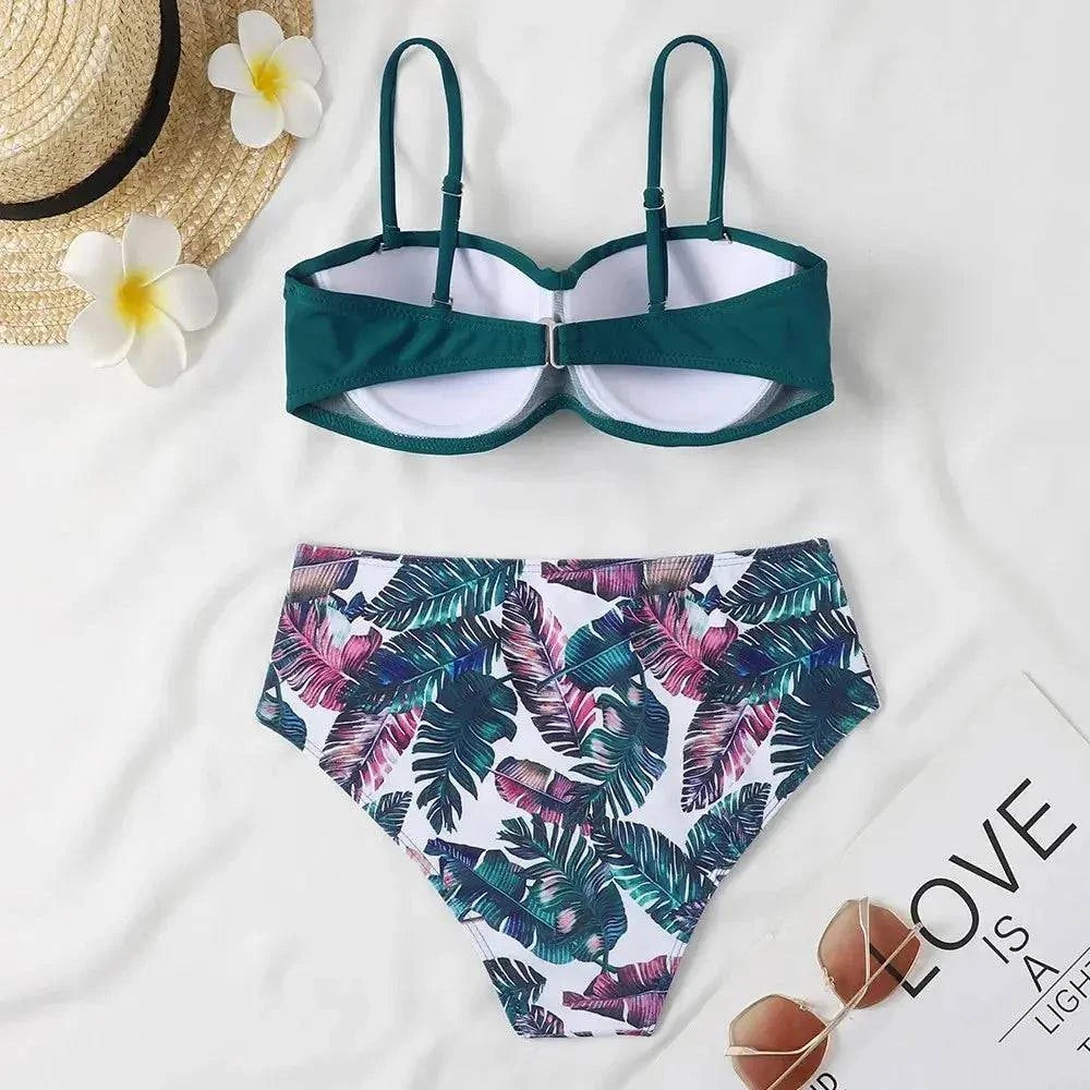 Sajiero Tropical Print Push Up Bikini Set - My Store
