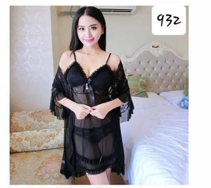 Sajiero Tweet Fancy 3pcs Transparent Nightgown set - My Store