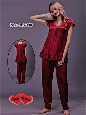 Sajiero Two Hearts 100% Silk Pajama Suit - My Store