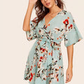 Sajiero Vine Floral One Piece Short Silk Robe - My Store