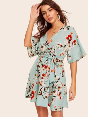 Sajiero Vine Floral One Piece Short Silk Robe - My Store
