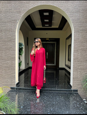 Manahils Stitched Threaded Love Blood Red