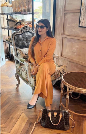 Manahils Stitched Co Ords Mustard C0-Ord Set