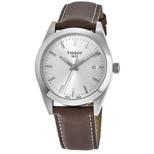 Tissot Gentleman Brown Leather Strap Silver Dial Quartz Watch for Men's - T127.410.16.031.00