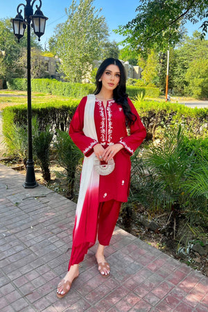 Zaman By MNM Stitched 3 Piece Winter Collection'2024-Scarlet