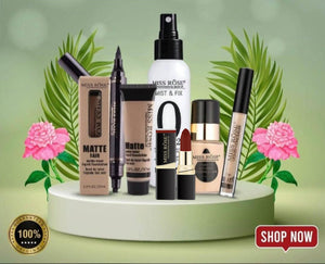 Miss Rose - 6 Pcs Complete Makeup Deal (Seal Eyeliner , Mist & Fix , Matte Foundation , Concealer , Purely Foundation , Lipstick ) Beige-1 - My Store