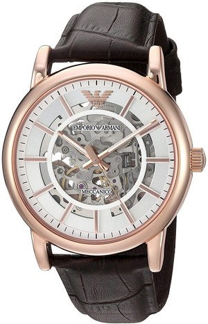 Emporio Armani Meccanico Black Leather Strap Skeleton Dial Automatic Watch for Gents - AR60007