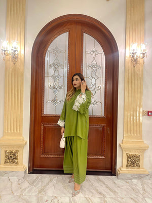 Manahils Stitched Moss Green Embroidered Two Pc
