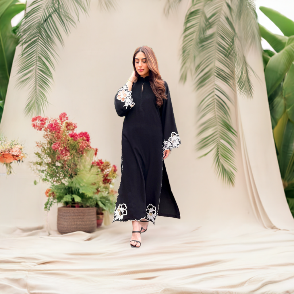 Manahils Stitched Black Scallop Embroidered Two Pc.