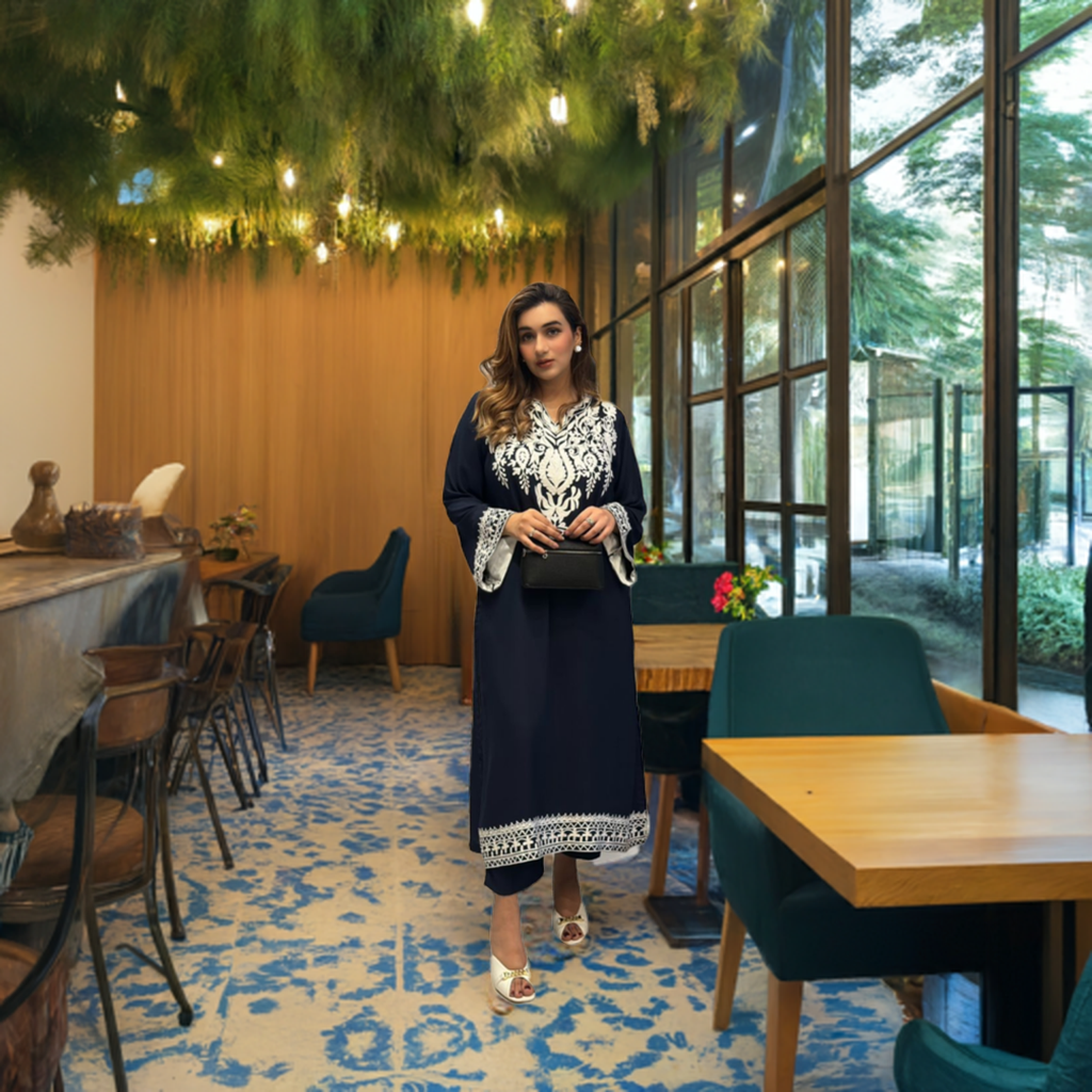 Manahils Stitched Dark Blue Embroidered