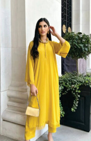 Manahils Stitched Threaded Love Yellow.