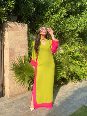 Manahils Stitched Pop Of Pink Kaftan