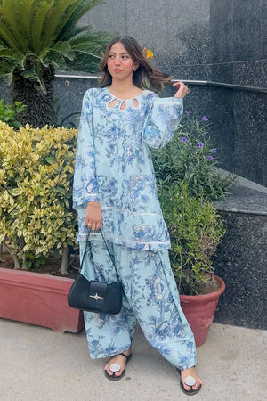 Urban Cut Stitched 2 Piece Cotton Printed Co- Ord Set with Farshi Salwar