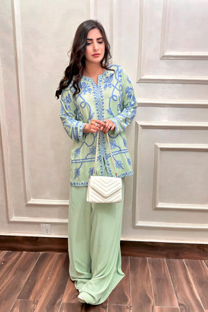 Allechant By Manahils Stitched 2 Piece Georgette Collection'2025-Apple Green Embroidered With Elephant Pants