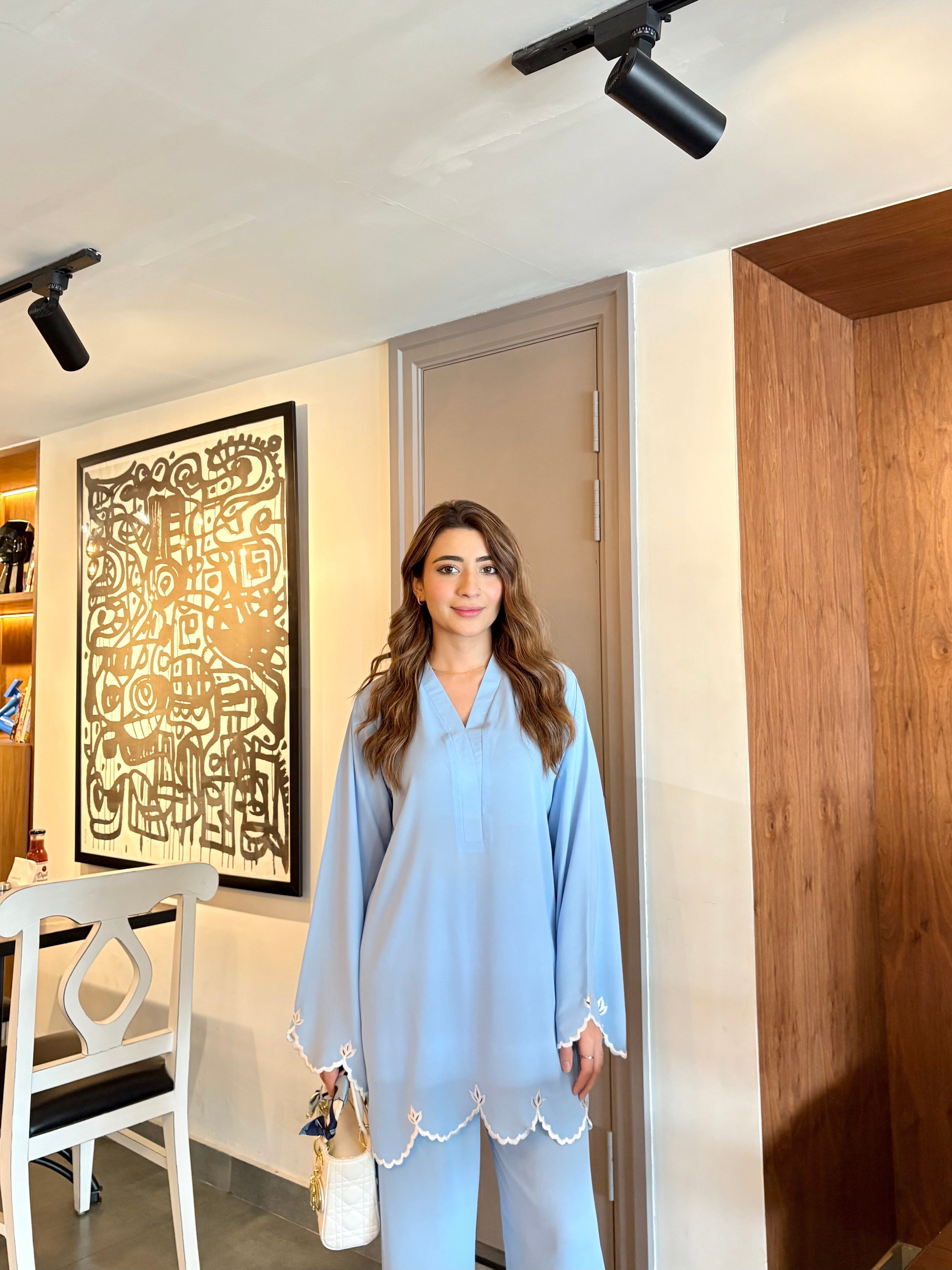 Allechant By Manahils Stitched 2 Piece Georgette Collection'2025-Ice Blue Hem Co-Ord Set