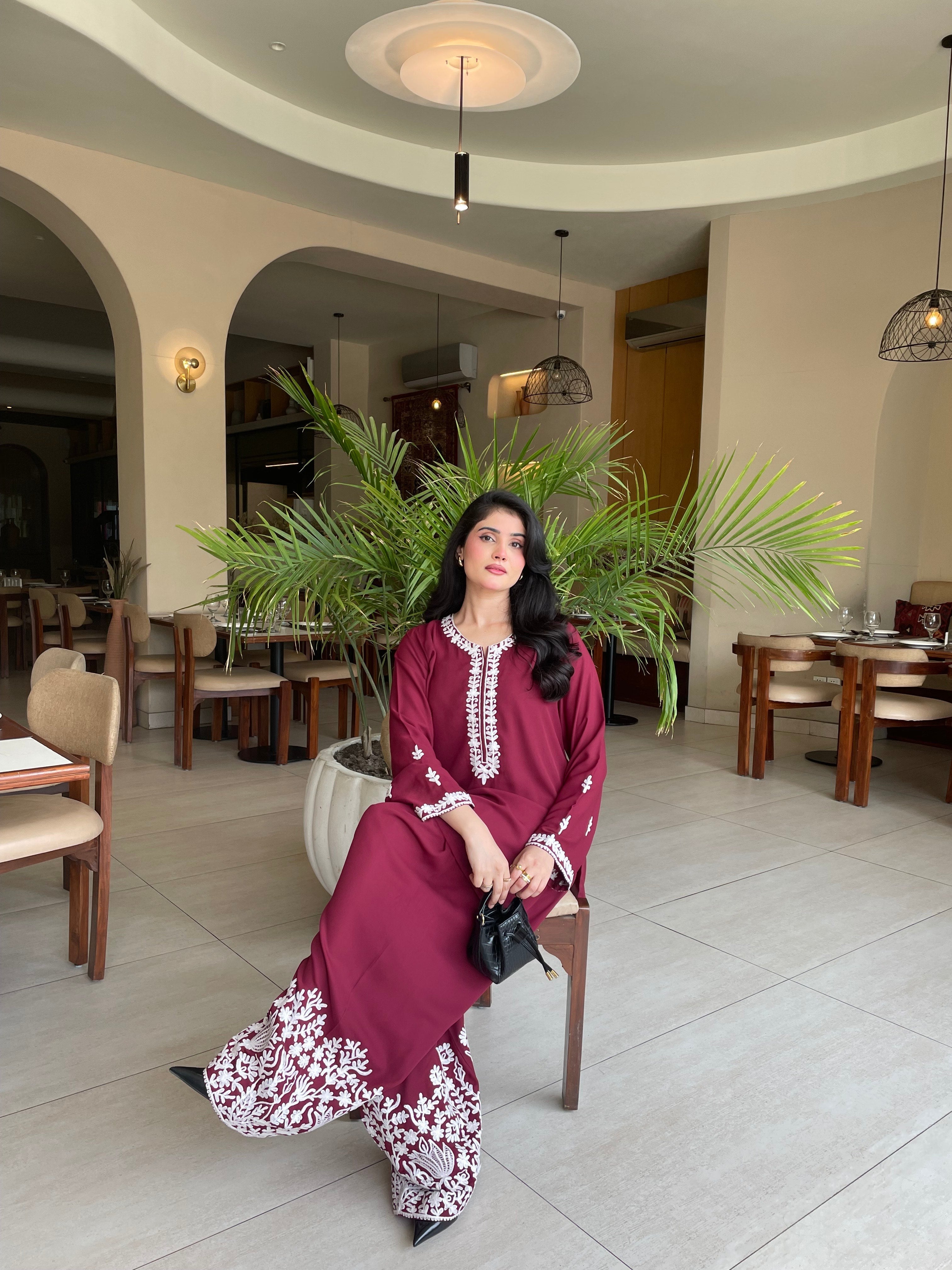 Allechant By Manahils Stitched 2 Piece Georgette Collection'2025-Burgundy Embroidery Shalwar Set