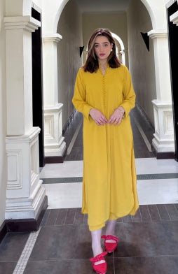 Manahils Stitched Yellow Long Button Set