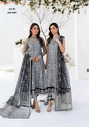 LA CELESTE By Zarif 3 Piece Unstitched Suits ZLC 05 ASH GREY - Luxury Formals Collection