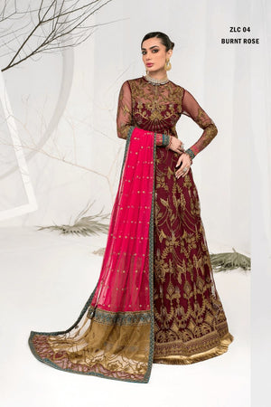 LA CELESTE By Zarif 3 Piece Unstitched Suits ZLC 04 BURNT ROSE - Luxury Formals Collection